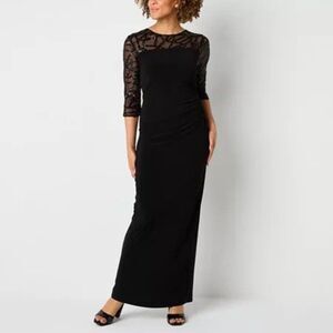 Brianna Milay Black Embellished 3/4 Sleeve Evening Gown, sz 14, 9J-145D006